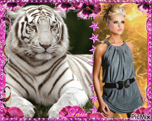 La femme et le tigre qui parle ♥♥♥ - Darmowy animowany GIF