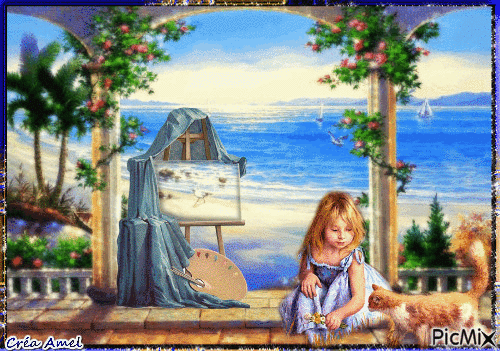 petite fille a la mer - Ingyenes animált GIF
