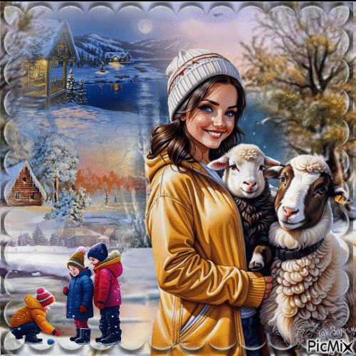 Femme avec les Moutons - Бесплатни анимирани ГИФ