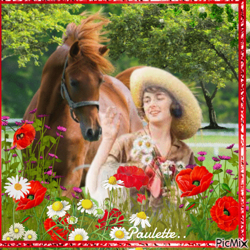 cheval et femme vintage - GIF animado grátis