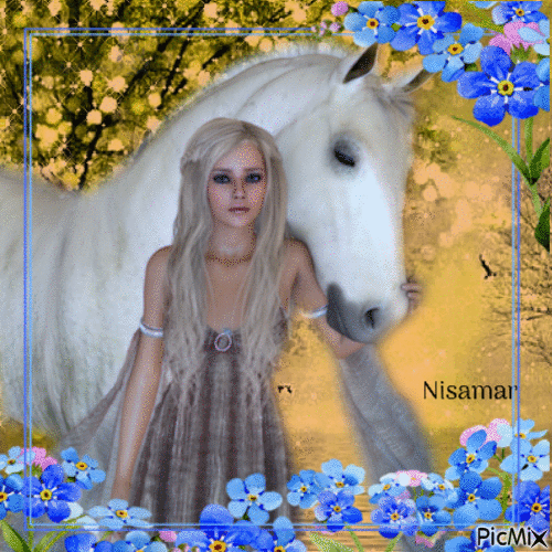 Chica con caballo blanco. - Animovaný GIF zadarmo