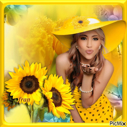 Lady with a sunflower - GIF animé gratuit