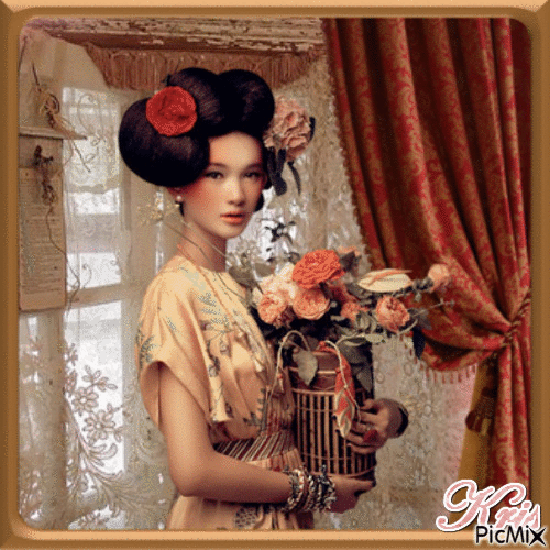 Dame des fleurs  🌹🌼 - GIF animé gratuit
