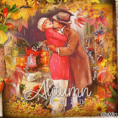 Autumn rain couple love - Free animated GIF