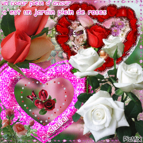 mon coeur , c'est un jardin de roses : plein de bonheur - Бесплатный анимированный гифка