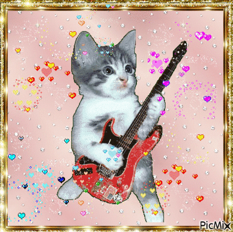 le Chat guitariste - Gratis geanimeerde GIF