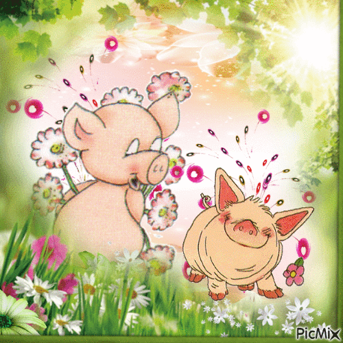 Porquinhos e flores - Nemokamas animacinis gif