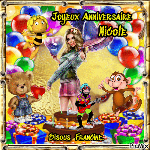 Joyeux Anniversaire a mon amie Nicole ♥♥♥ - Animovaný GIF zadarmo