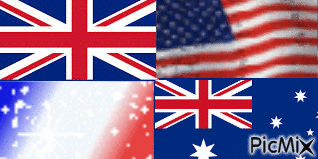 les drapeaux de la Grand Bretagne,les Etats Unis,la France et l'Australie - GIF animé gratuit