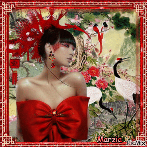 Geisha en rouge - Animovaný GIF zadarmo