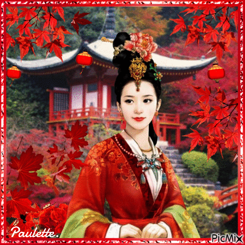 geisha en rouge - GIF animado grátis