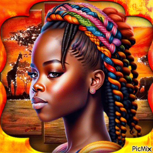 Portrait Belle jeune fille africaine - GIF animé gratuit