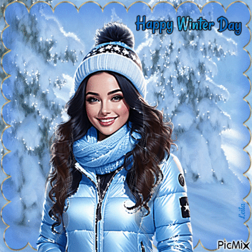 Happy Winter Day. Woman, blue - Безплатен анимиран GIF