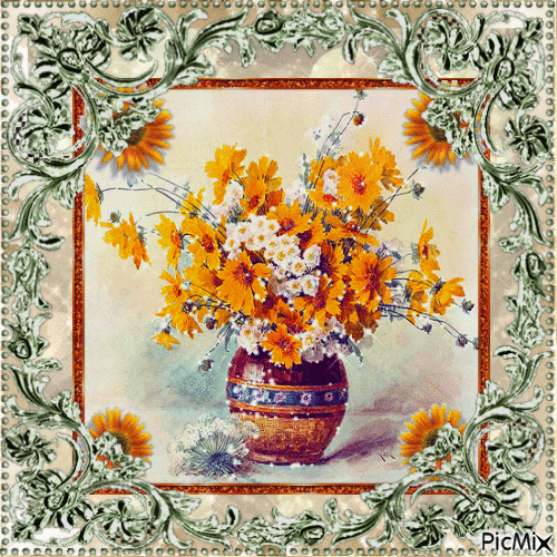 Art - Bouquet floral orange - Gratis geanimeerde GIF