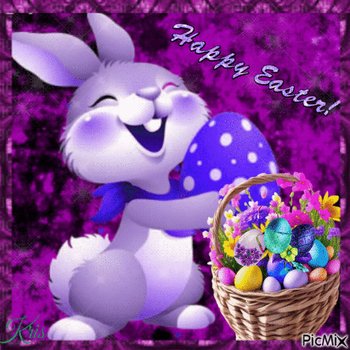 PicMix de Pâques violet avec des lapins🐥🐇💐🐣 - Zdarma animovaný GIF