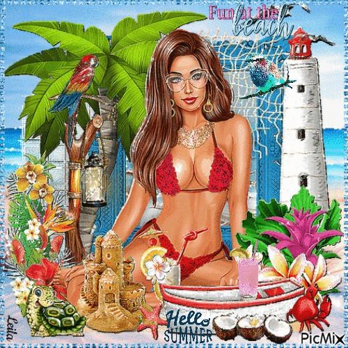 Hello Summer. Fun at the beach - Бесплатни анимирани ГИФ
