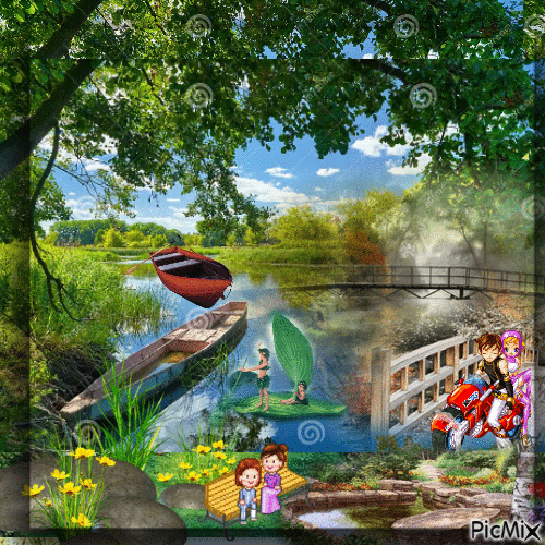 O parque com o lago - GIF animado grátis