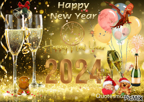 HAPPY NEW YEAR 2024! 🎇🎆🎊🎉🎈☃🍾🥂 - Free animated GIF