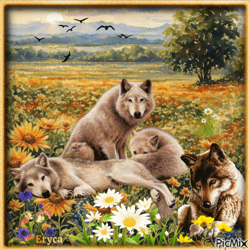 Les loups au printemps - Безплатен анимиран GIF