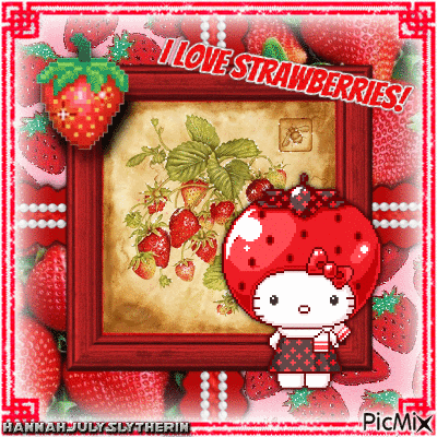 {♥♥♥}Hello Kitty - I love Strawberries!{♥♥♥} - Free animated GIF