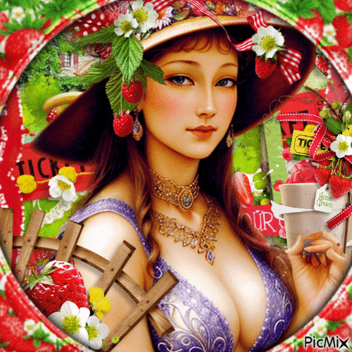 summer vintage stawberry sweet girl - Free animated GIF