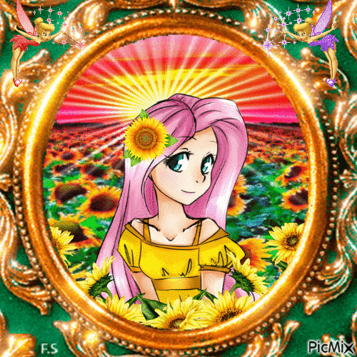 Fluttershy in Sunflowers - Free animated GIF