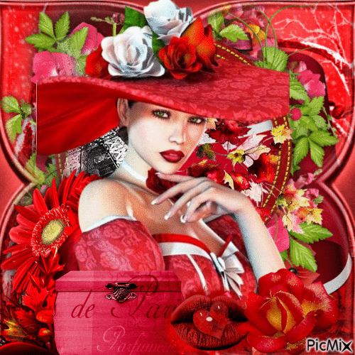Femme avec un chapeau rouge - Free animated GIF
