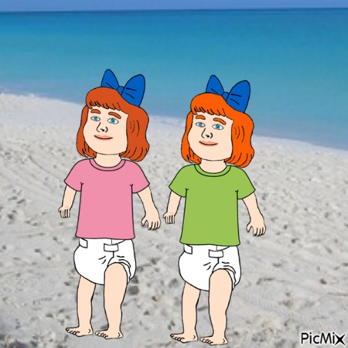 Twin redheads on beach 4 - zdarma png