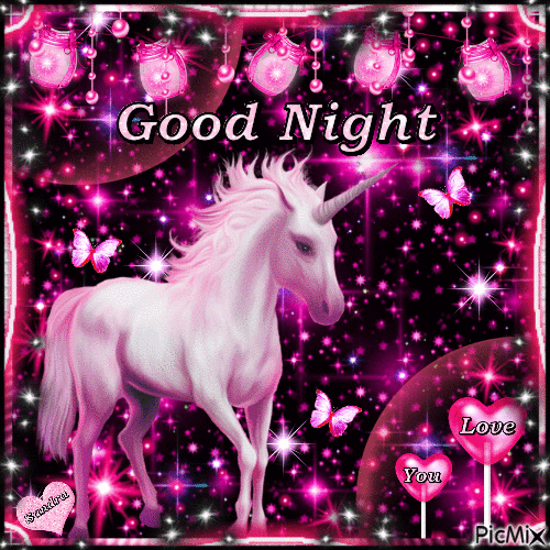 Pink/Sparkle/Unicorn/Good Night - GIF animé gratuit