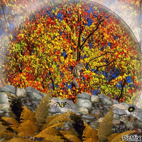 automne arbre et insectes - GIF animado grátis