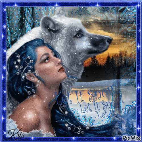 Femme et loup en hiver - Ilmainen animoitu GIF