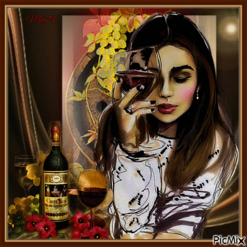 femme avec un verre de vin - Ingyenes animált GIF