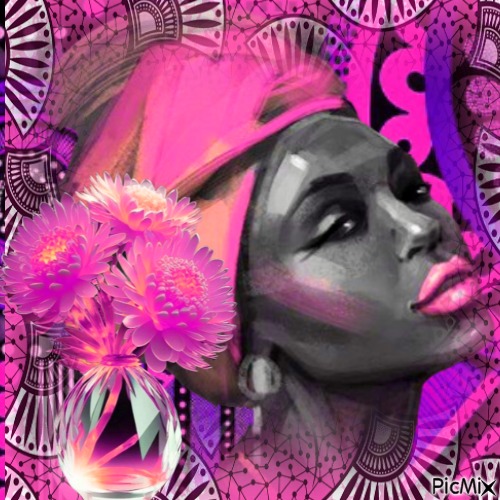 Portrait femme Africaine / tons violet et rose - png gratis