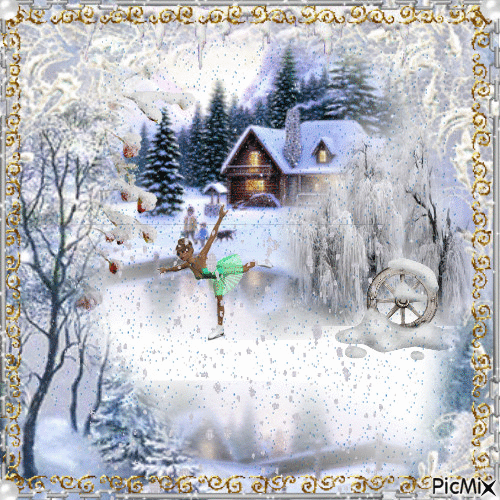 paysage sous la neige - Безплатен анимиран GIF