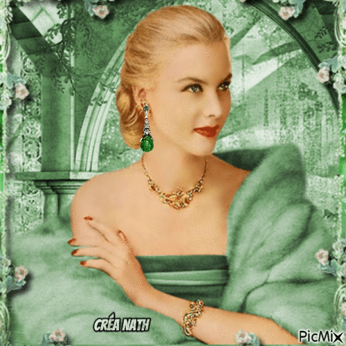 Portrait de femme, fond vert - Ingyenes animált GIF