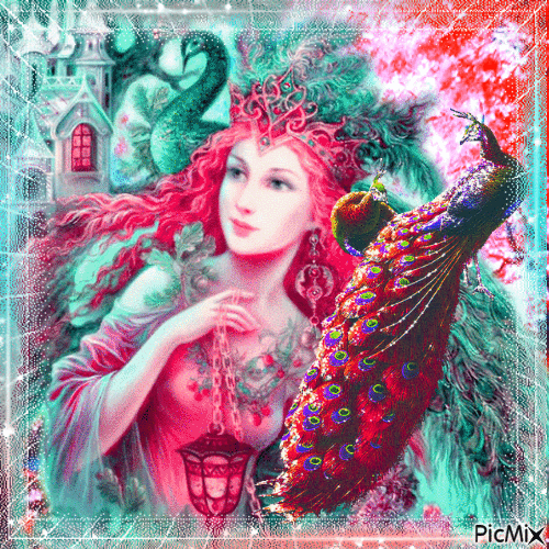 Woman and peacock - Fantasy - GIF เคลื่อนไหวฟรี