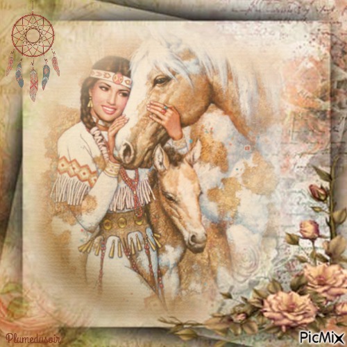 Indienne et son cheval (aquarelle). - фрее пнг