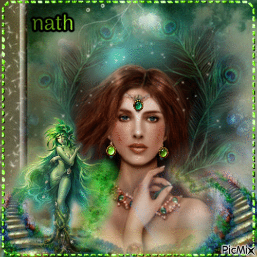 Femme fantasy en vert,nath - Безплатен анимиран GIF