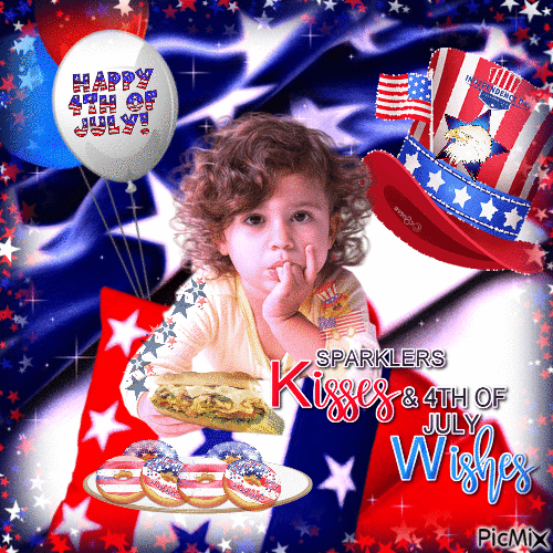 Baby at 4th of July - Blue, red and white tones - Free animated GIF