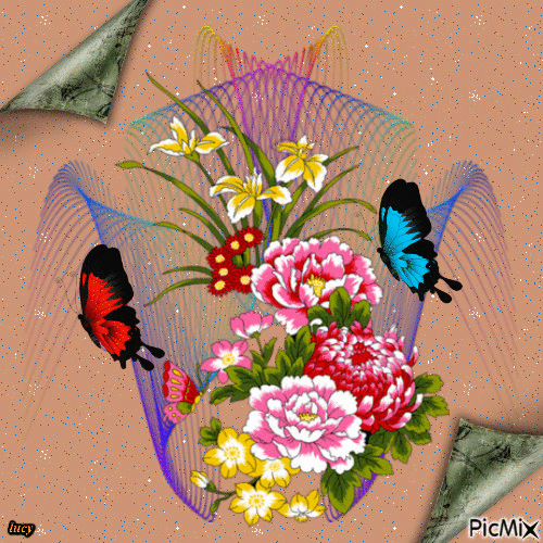 butterfly & Flowers - Бесплатный анимированный гифка