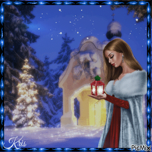 Femme d'hiver avec sa lumière magique ⛄🎄🎅 - 無料のアニメーション GIF