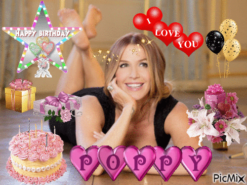 Happy Birthday "Poppy Montgomery" - GIF animé gratuit