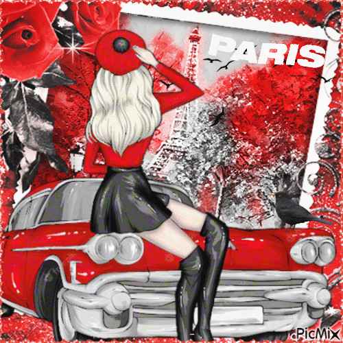 Woman in Paris with her car - GIF animado grátis