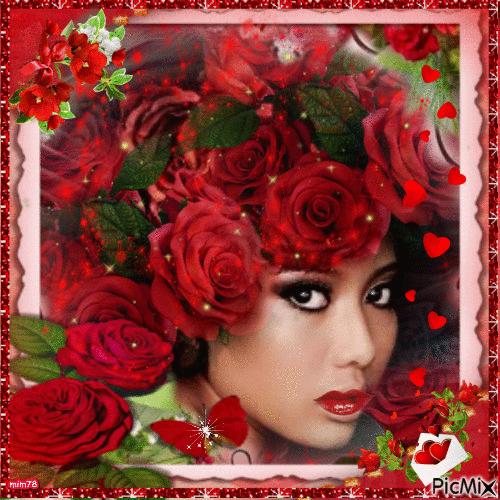 Woman Surrounded by roses - GIF animado grátis