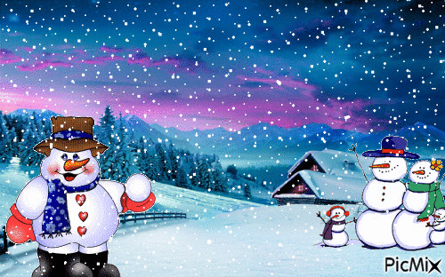 cadre avec bonhomme de neige - GIF animé gratuit