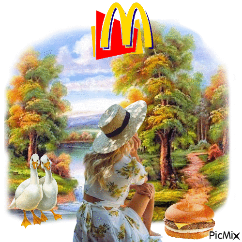 Sharing McDonalds With Thee Geese - Free animated GIF
