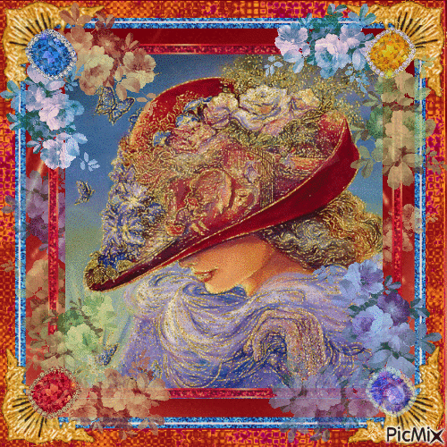Artiste Joséphine Wall - Dame au chapeau - GIF เคลื่อนไหวฟรี