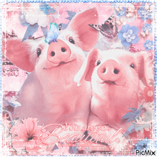 Little pigs and flowers - GIF animé gratuit