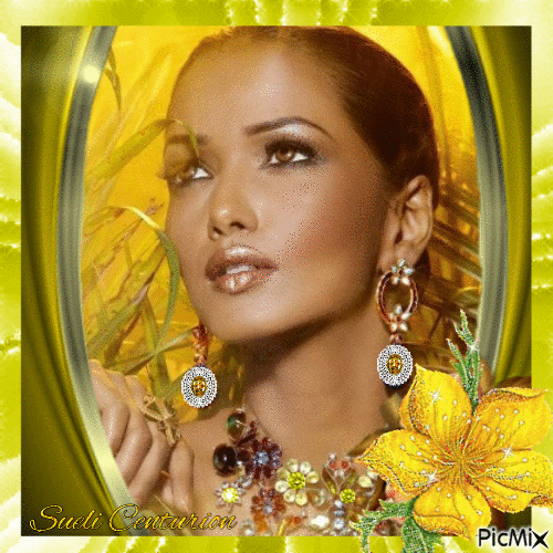 Retrato de mulher em amarelo - Gratis geanimeerde GIF