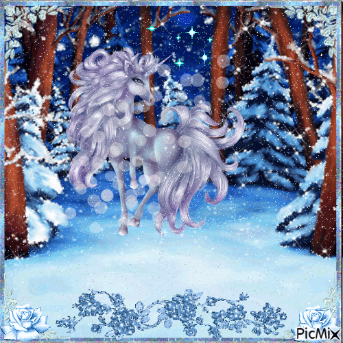 Winter Unicorn - GIF animado grátis